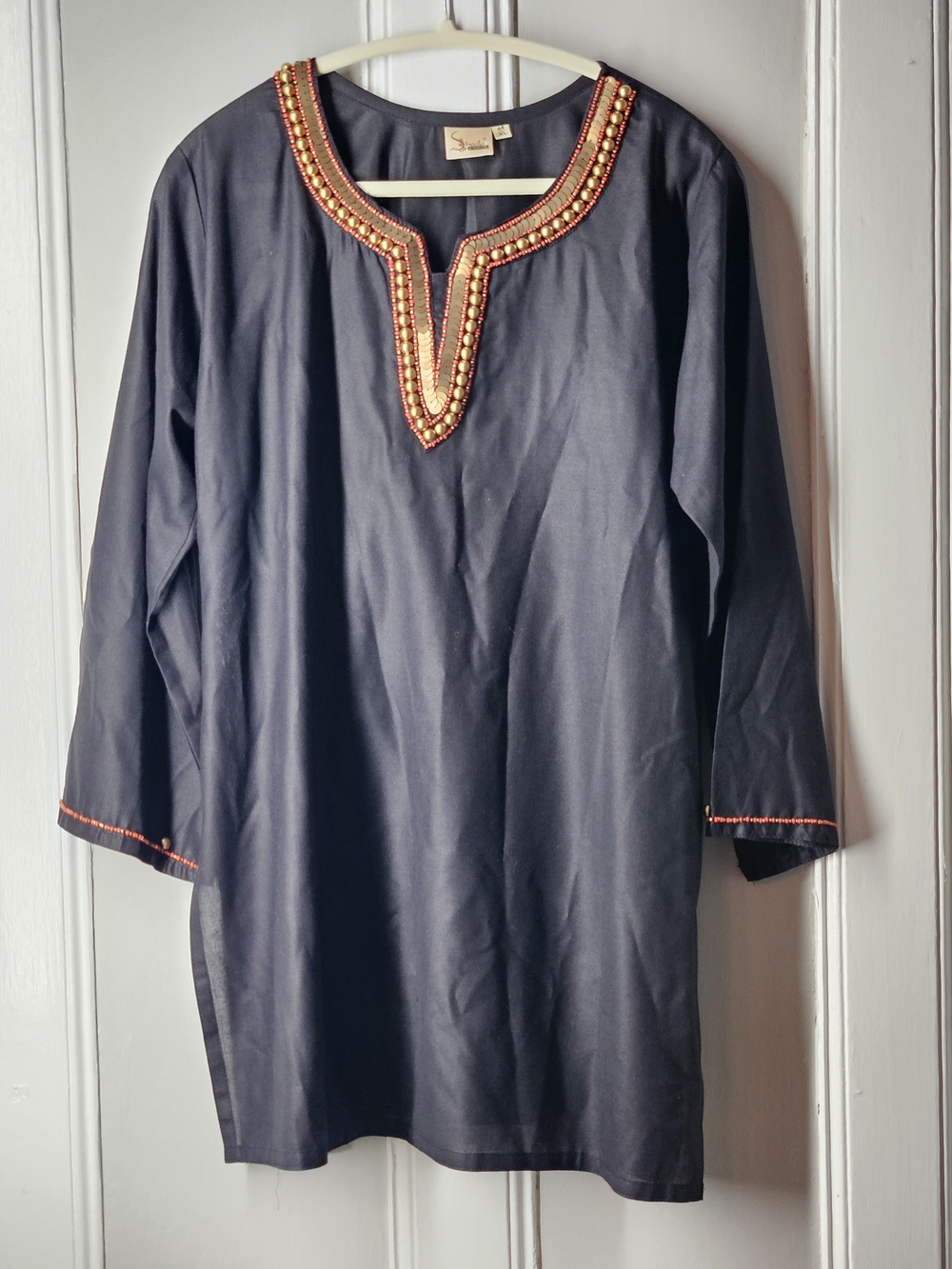 Embellished Black Tunic with Beaded Neckline sz XL